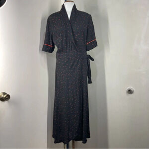 GANNI Black And Red Dots Short Sleeve 100% Viscose Wrap Dress Size 38 New